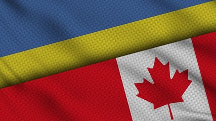 Ukraine and Canada Flags Together, Wavy Fabric, Breaking News, Political Diplomacy Crisis Concept, 3D Illustration