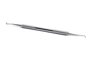 Periodontal diagnostic double-sided curette made of stainless steel isolated on white background