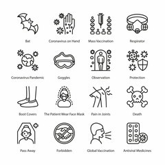 COVID Protection Measures Outline Icons - Stroked, Vectors