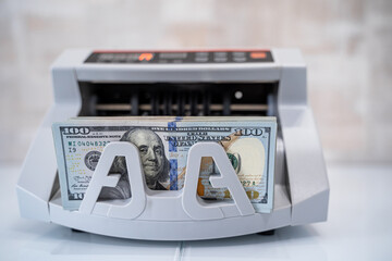 Banking counting automatic machine. Counting electronic business currency.