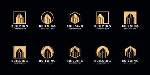 Set bundle of buliding construction logo design template with unique modern concept