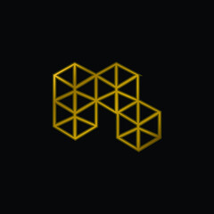 3d Cubes gold plated metalic icon or logo vector