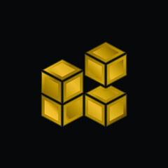 3d Cube gold plated metalic icon or logo vector