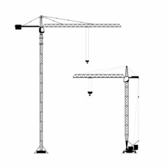 Set of vector icons of modern tower construction cranes. © AliaksaB