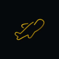 Airplane Ultrathin Outline gold plated metalic icon or logo vector