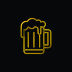 Beer Mug gold plated metalic icon or logo vector