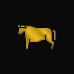 Beef gold plated metalic icon or logo vector