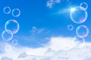 太陽の日差しと青空と雲とバブルの背景素材_c_05