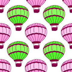 Cartoon hot air balloons  illustration vector seamless patter.