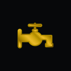 Bathroom Tap Silhouette gold plated metalic icon or logo vector