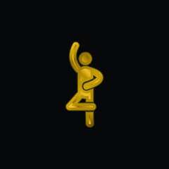 Ballet Pose gold plated metalic icon or logo vector