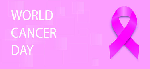 Illustration of Pink ribbon breast cancer sign on a pink background,  World cancer day concept.