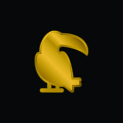 Big Toucan gold plated metalic icon or logo vector