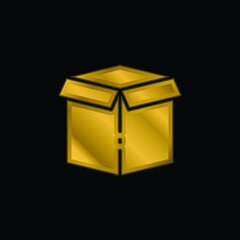 Box gold plated metalic icon or logo vector