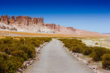 Beatiful road and rock formations in the Atacama desert