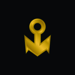 Boat Anchor gold plated metalic icon or logo vector