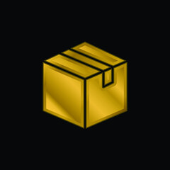 Box gold plated metalic icon or logo vector