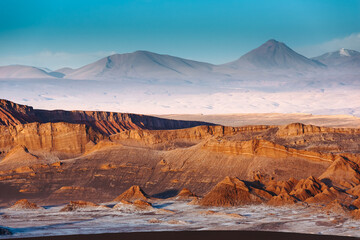 Moon Valley in Atacama Desert at sunset, Chile