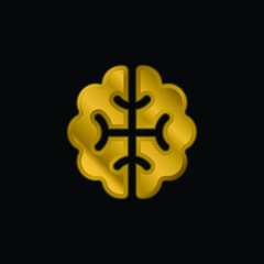 Brain gold plated metalic icon or logo vector