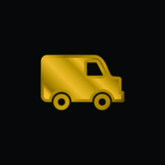 Black Delivery Small Truck Side View gold plated metalic icon or logo vector