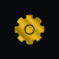 Big Cogwheel gold plated metalic icon or logo vector