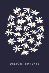 Vector floral design. Template for card, poster, flyer, home decor and other use. Cute hand drawn flowers. Flat vector illustration