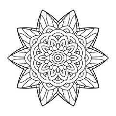Mandala flower. Circular pattern with many details and geometry elements. Vector illustration for coloring book, tattoo, logo, henna, mehndi