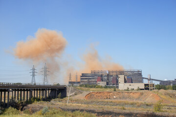 Naklejka na ściany i meble The emission of pollutants released into the air in Temirtau, Karaganda Region of Kazakhstan.