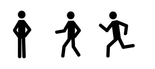 a person pictograph stands, walks, runs isolated on a white background
