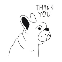 Thank you. French bulldog.  Outline vector illustration on white background.