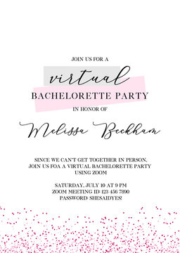Virtual Bachelorette Invitation | Virtual Hen Party Invitation | Lockdown Bachelorette Zoom Party Vector Invite