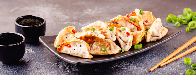 Fried dumplings served with green onions.