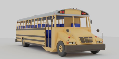 School bus on a white background 3D render.