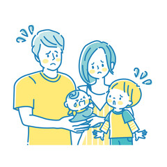 泣いている赤ちゃんと心配している家族