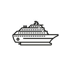 Obraz premium Cruise ship vector outline style black filled icon isolated on transparent background