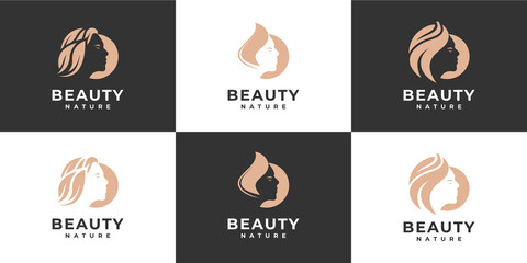 Set of woman beauty luxury logo design
