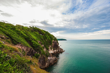 Beautiful landscape view with endless horizon on Pha Suk Nirun cliff at chathaburi city thailand.Pha Suk Nirun cliff A popular sunrise and sunset location in chathaburi city.