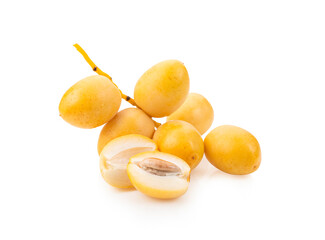 Yellow date plam fruit on white background
