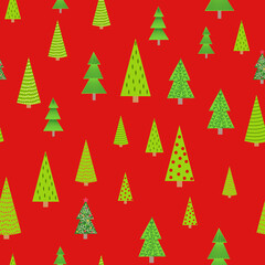 Christmas seamless pattern with Christmas trees of different sizes, forest. Christmas wrapping paper
