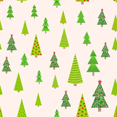 Christmas seamless pattern with Christmas trees of different sizes, forest. Christmas wrapping paper