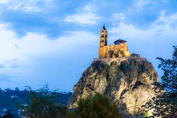 Le Puy-en-Velay, Haute-Loire, Auvergne, Massif Central, France : The chapel of l'Aiguilhe