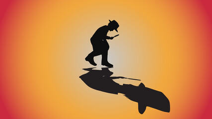 abstract background of silhouette detective investigate with magnifying glass and shadow - obrazy, fototapety, plakaty