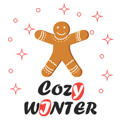red striped Christmas and New Year's minimal simple postcard with gingerbread man and space for your text.