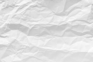 White crumpled paper texture background.