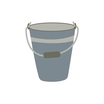 recommend clip art: Household bucket from stainless steel with a handle. Colorful vector isolated illustration hand drawn. Farming. Vintage rustic bucket