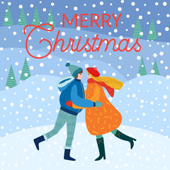 Fototapeta premium Christmas and Happy New Year illustration. Trendy retro style, design template.