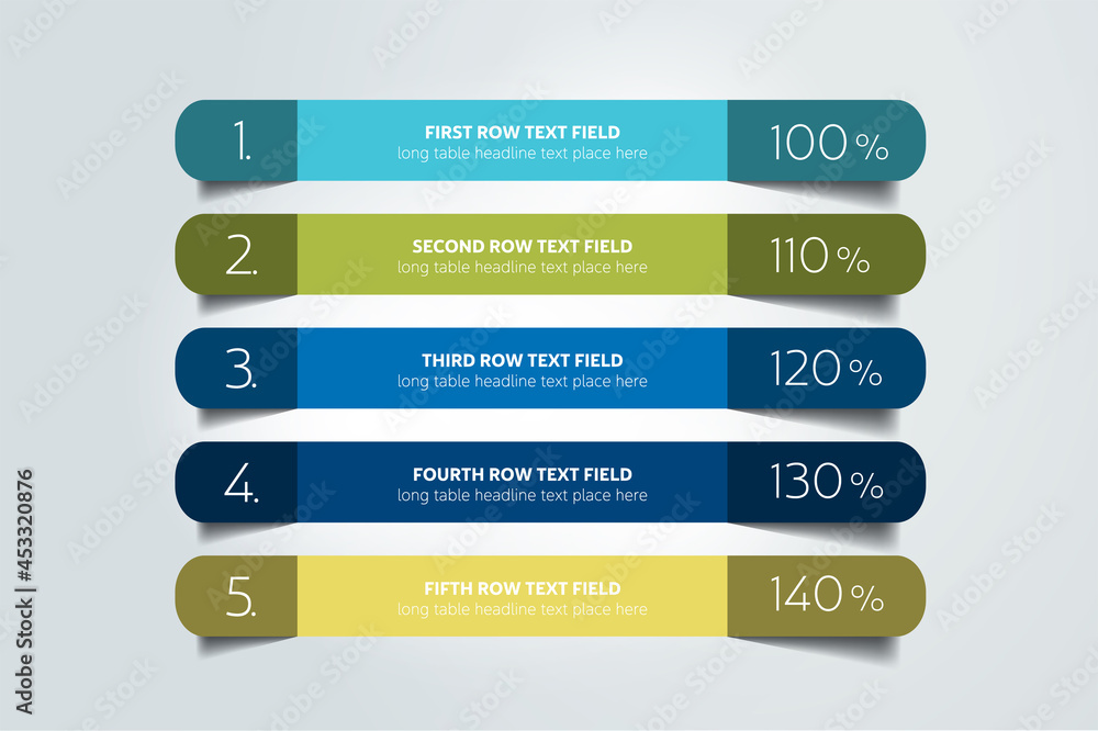 Poster table, chart, schedule design template with 5 row. vector banner.
