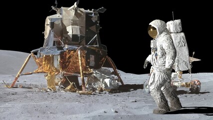 3D rendering. Astronaut Dancing on the moon. CG Animation. Elements of this image furnished by NASA.
