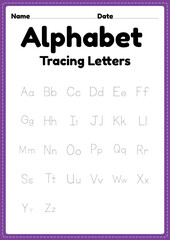 Alphabet letter tracing worksheet for kindergarten and preschool kids for handwriting practice and educational activities in a printable page. © TukTuk Design