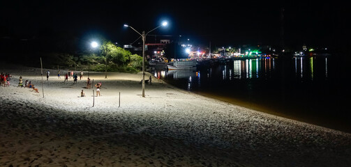 panoramic of Barreirinhas village at night. Maranhao, Brazil. cityscape of rivery community
